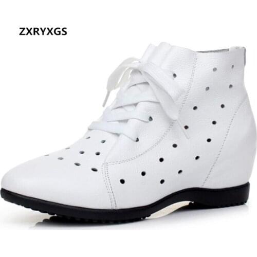 2020 best-selling Increased Genuine Leather Shoes Women Boots Hollow Breathable Comfort Ankle Boots Casual Shoes Boots Plus Size