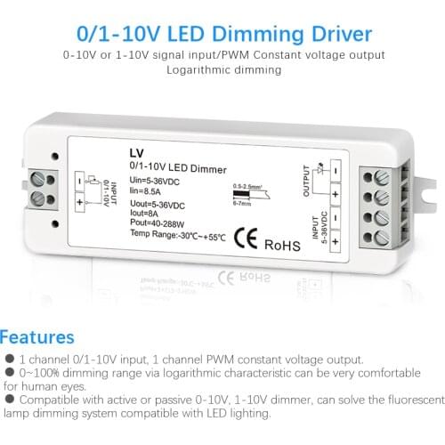 Mini 0/1-10V CV LED Dimming Controller 1 Channel DC 5V 12V 24V 36V PWM Conatant Voltage Output 8A 288W 1 Channel 0-10V Dimmer LV