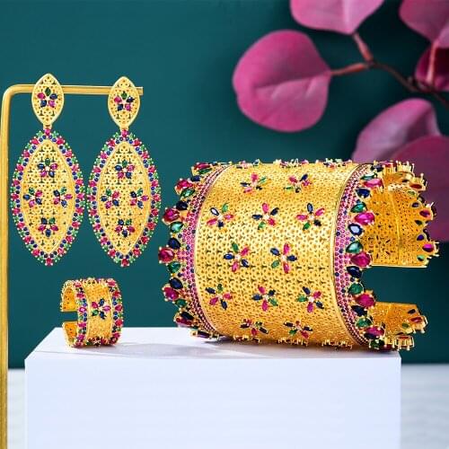 Trendy New Luxury Noble Women Gorgeous Necklace Bangle Earrings Ring 4 PCS for Women Bridal Jewelry Sets Wedding Noble Set