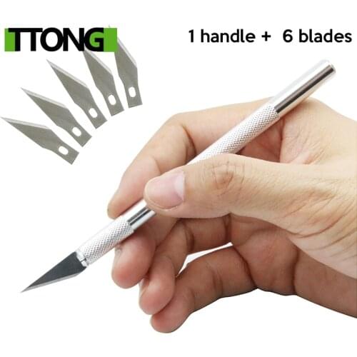 Non-Slip Metal Scalpel Knife Tools Kit Cutter Engraving Craft knives + 5pcs Blades Mobile Phone PCB DIY Repair Hand Tools