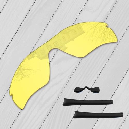 E.O.S Black Ear Socks Nose Pads Rubber Kit + HD Yellow Non Polarized Replacement Lenses for Oakley Radar Path Sunglasses
