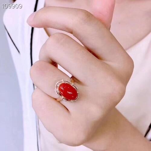 Natural Red Coral ring Free shipping Natural real Red Coral 925 sterling silver Fine jewelry 8*12mm gemstone Handworked rings