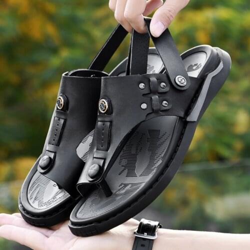 New Mens Sandals Genuine Leather Casual Shoes Men Beach Sandalia Brand Man Slippers Black White Sneakers Comfortable Summer Shoe