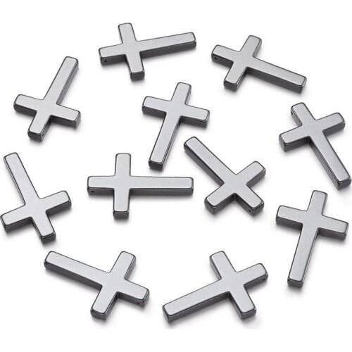 20pcs Synthetic Non-magnetic Hematite Pendants Charm Black Cross Jewelry Making DIY Accessories Size: 35x23x4mm hole: 1mm