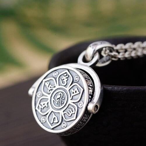 925 Sterling Silver Buddhism Om Mani Padme Hum rotatable charm Men Women pendant A4075