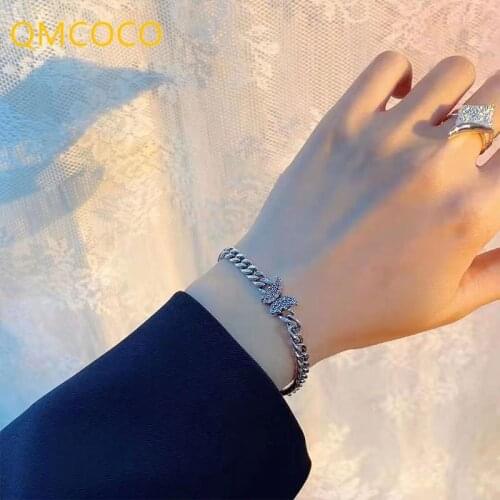QMCOCO 925 Silver Butterfly Bracelet Woman Retro Fashion Simple Design Light Luxury INS Style Hand Accessories For Woman Girl