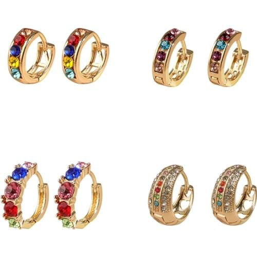 Luxury Cubic Zirconia Hoop Earrings for Women Fashion Multicolor Statement CZ Crystal Huggie Earrings Gold Color Wedding Jewelry