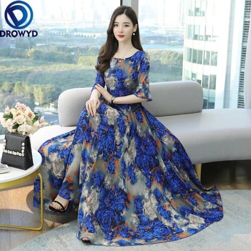 Summer Chiffon Printed Dress New 2021 Lady French Plus Size Slim Retro Holiday Beach Dresses Short Sleeve Robes Party Vestidos