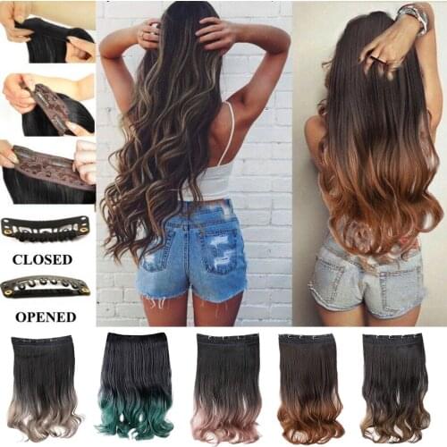 Hair Extension Clips Synthetic Long Wig For Women Hairpiece Green Pink Silver Color Gradient Hair Tip Curly Wavy