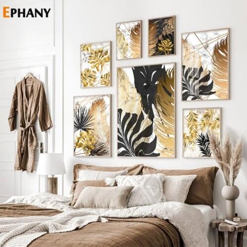 Scandinavian Botanical Print Gold Leaf Wall Poster Abstract Tropical Plant Canvas Painting Contemporary Art Home Decor Picture