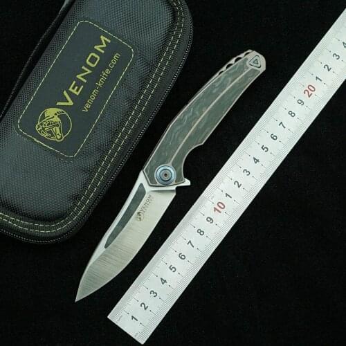 VENOM Kestrel M390 Blade Titanium CF Flipper Folding Knife Outdoor Camping Hunting Survival Pocket Kitchen Fruit Knives EDC Tool