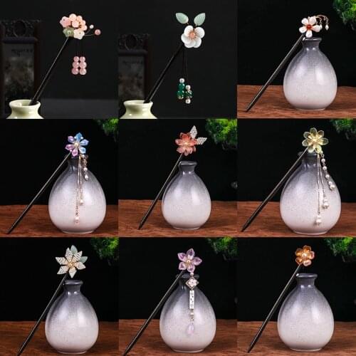 Newest Pearl Hair Sticks Bride Flowers Tiaras Hair Forks Vines Handmade Tassel Hair Accessories Wood Wedding Hair Jewelry