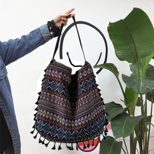 Vintage Bohemian Tassel Shoulder Bag Women Nation Style Fringed Stripe Large Capacity Handbags Bag
