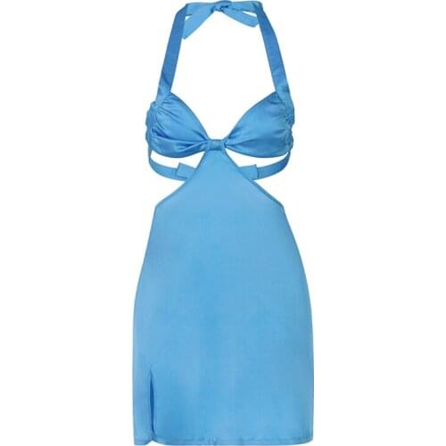 Womens Blue Bandage Sexy Dress Backless Sleeveless Off Shoulder Maxi Halter Neck Women Party Fashion Beach Dresses For Summer