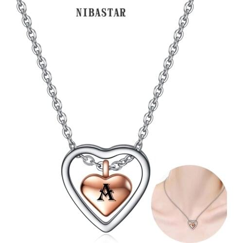 Custom Letter Double Heart Pendant Necklace For Women Girl Stainless Steel Engrave Initial Alphabet Necklace Party Jewelry