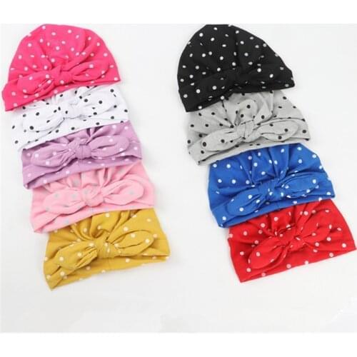 1pc New Children Soft Cotton Polka Dot Bows Turban Rabbit Ear Knot Cap Beanie Hat India Hat Rabbit Ear Turbans Cap Headdress