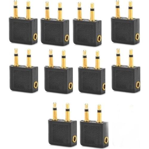 Lot 10PCS 3.5mm Female to Dual 3.5mm Male Mono Airline Airplane Headphone Jack Audio Cable Connector Gold Plane Plug Adapter