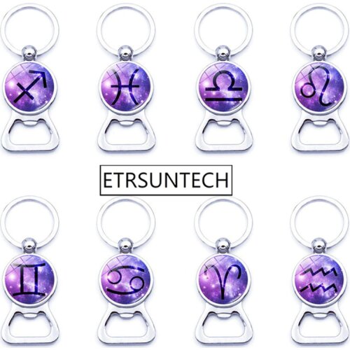 120pcs 12 Constellations Keychain Retro Beer Bottle Opener Bar Tool Birthday Party Craft Gift