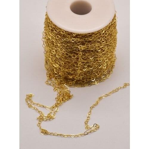 2 Meter/Lot 3.2mm Wire Diameter 18K Brass Gold Plated Love Heart Shape Necklace Chain Accessories Chains For Jewelry JA0437