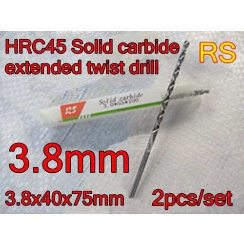 3.8*40*75mm 2pcs/set HRC45 High quality Solid carbide extended twist drill Free shipping