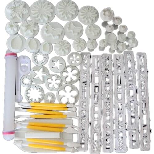 55pcs/set Plastic Various Shapes Flower Fondant Cake Decorating Tools Sugarcraft Plunger Cutter Baking Cookies Mold Tool K191