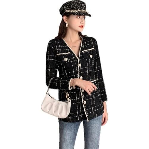 Blazer feminino autumn and winter new style fashion single-breasted casual commuting woolen plaid jacket women blazer