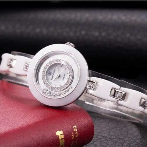 Ceramic Lady Womens Watch Japan Quartz Crystal Hour Fine Fashion Clock Luxury Rhinestones Girls Gift Royal Crown