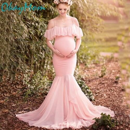 OkayMom Maternity Dresses For Photo Shoots Pregnancy Photography Props Sexy Red Wine Trumpet Party Dress For Pregnant Women 2019