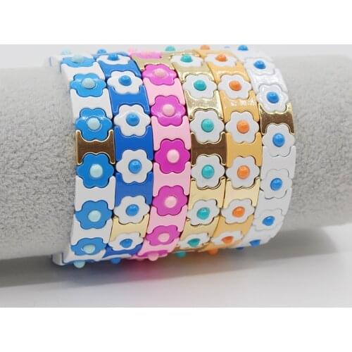 European and American Bohemian Ins Fashion Enamel Womens Bracelet Ethnic Style Colored Flowers DIY Paint Stretch Female Bangle