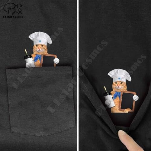 PLstar Cosmos T Shirt summer pocket Beer Chef cat printed t-shirt men for women shirts tops funny cotton black tees style-10