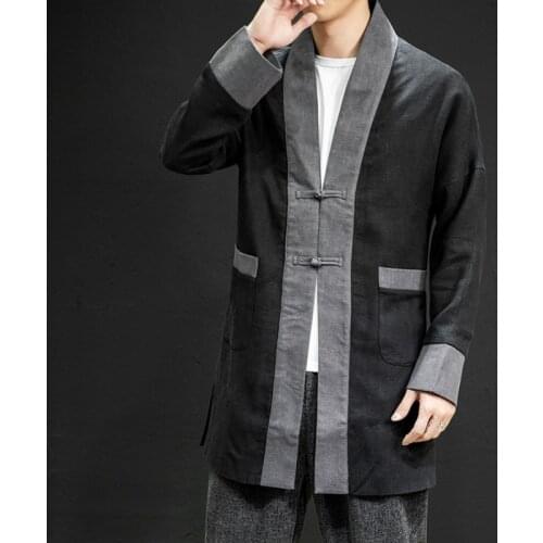 Chinese Style Tops 2020 News Coat Linen Casual Long Gown Tang Suit Kimono Kung Fu Traditional Chinese Clothing For Men TA1858