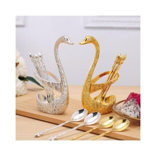 Creative Swan Fruit Spoon Fork Holder Cygnus Base Stainless Steel Salad Dessert Cake Forks Coffee Spoon Storage Tableware Holder