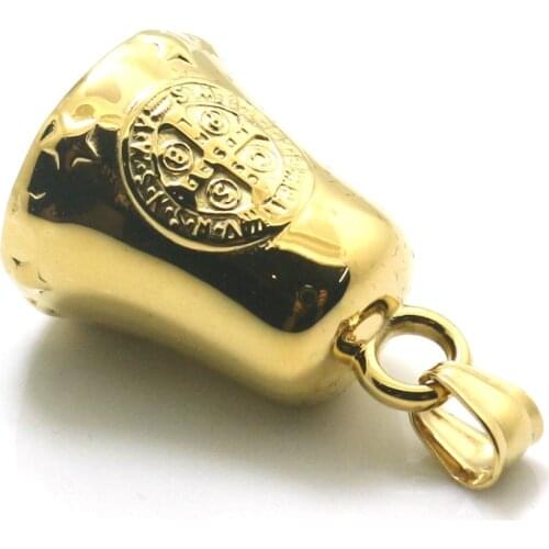 Unisex Saint Benedict of Nursia Catholic Church Christianity 316L Stainless Steel Big Sound Gold-Color Bell Star Pendant