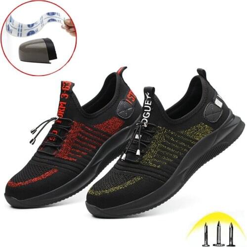 Summer Knit Breathable Mens Work Shoes with Steel toe Soft Sole Indestructible Safety Shoes Outdoor Casual Sports Hiking Shoes