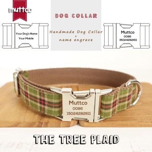 MUTTCO retailing self-designed environmental fashionable British style collar THE TREE PLAID laser engraved name 5 sizes UDC040