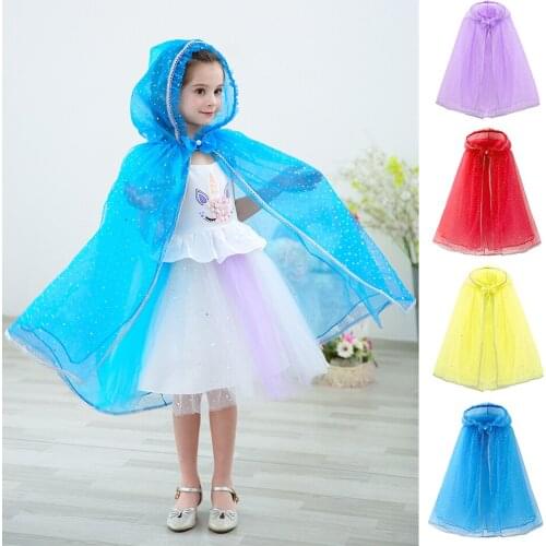 Girls Princess Cloak Fancy Cosplay Sequins Cape Cartoon Elza Belle Dress up Gril Kids Party Halloween Cloaks