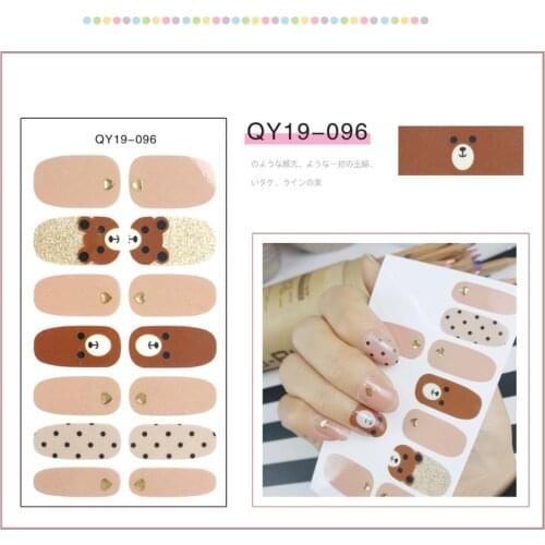Cute Bear Water Transfer Nail Sticker Japanese Korean Style Flowers Small Fresh Manicure Decoration Funny Pattern Design 1pc
