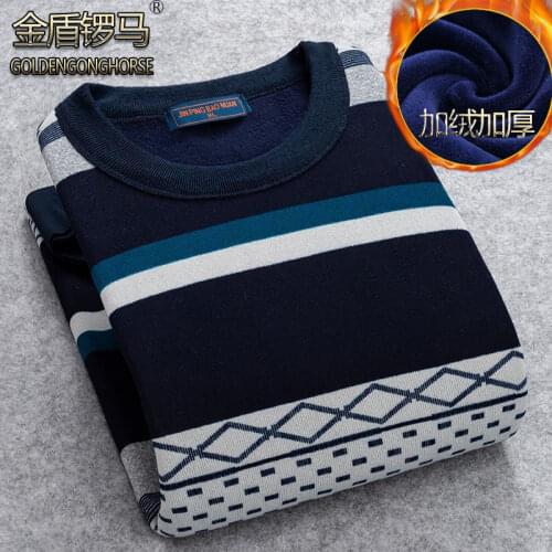 New plush sweater round neck thickened mens T-shirt middle-aged and young peoples long sleeve T-shirt
