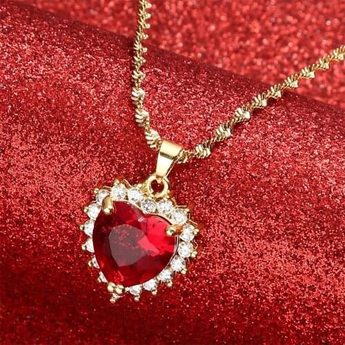 Heart Charm Pendant Necklaces Women Girl Gold Color CZ Stone Necklace Jewelry African Arab Middle East Gifts