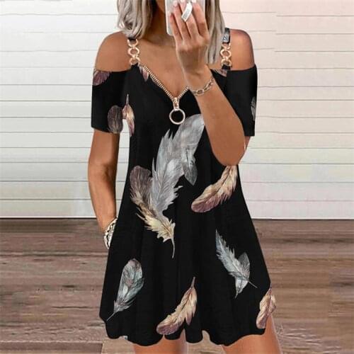 Straps Print Off Shoulder Zipper Sleeveless Dresses for Womens Clothing 2021 Summer New Casual Loose Ladies Mini Vintage Dress