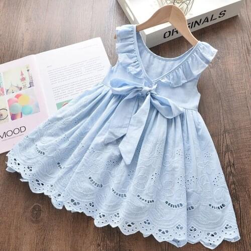 Girls' Dresses Summer Clothes Girls' Clothes Sleeveless Solid Color Embroidery Girls' Dresses Childrens Clothing