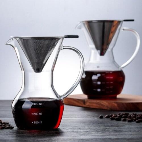 Portable Pour Over Coffee Machine Manual Drip Glass Coffee Maker Stainless Steel Filter Coffee Pot Teapot Tools Heat Resistant