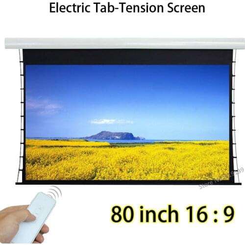Remote Control 80-inch Tab-tension Motorized Projection Screen 16:9 HDTV Format Support Ultra HD 4K For Cinema