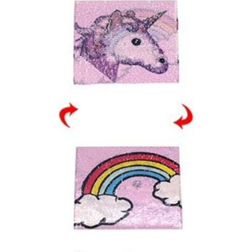 Rainbow Unicorn Reverse Sequin Sew On Patches for clothes Coat Sweater Embroidered Change Color Reversible Patch Applique