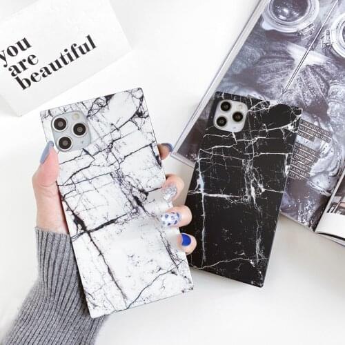 Luxury Square Marble Stone Phone Case for iPhone 12 11 Pro Max X XR XS Max 7 8 Plus SE 2020 Soft Silicone IMD Shockproof Cover