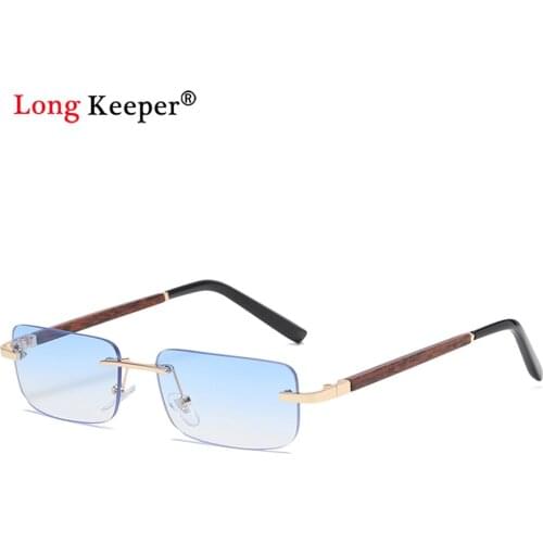 New Fashion Wooden Rimless Sunglasses Women Men Trendy Small Rectangle Sun Glasses Summer Travel Style INS Vintage Square Oculos