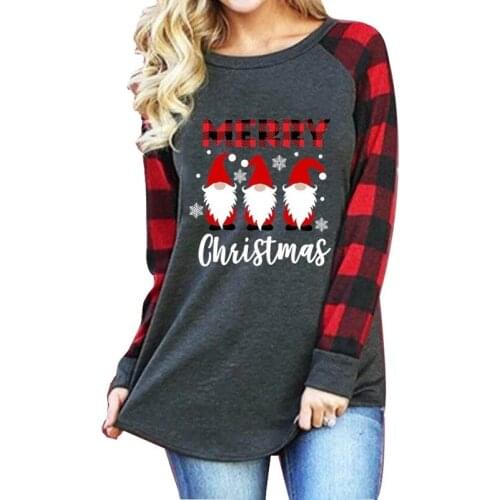 AECU Autumn Women Plus Size Sweatshirts Print Christmas Plaid Long Sleeve Ladies Tops Female O Neck Sweatshirt