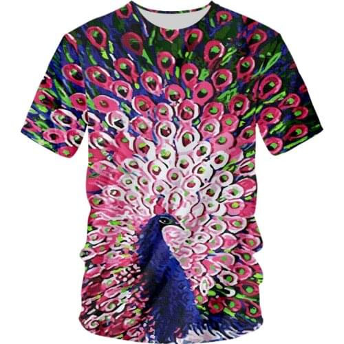 UJWI Animal T-shirt 3D Digital Printing Peacock Open Screen Tshirt Color Tail Casual Fun T-shirt Mens Oversize Shirt Dropship