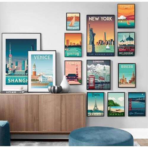 Paris London New York Tokyo China Vintage Wall Art Canvas Painting Nordic Posters And Prints Wall Pictures For Living Room Decor