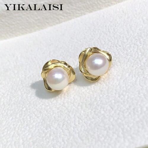 YIKALAISI 5-6mm Round Natural Freshwater Pearl Earrings Jewelry For Women 925 Sterling Silver Earrings Wholesales